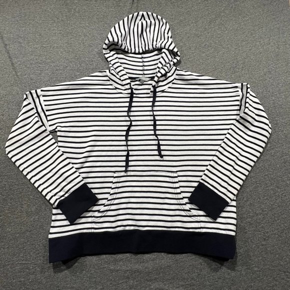 Rubbish Navy & White Striped Pullover Hooded Lightweight Sweatshirt Hooded Sz L - Picture 1 of 10